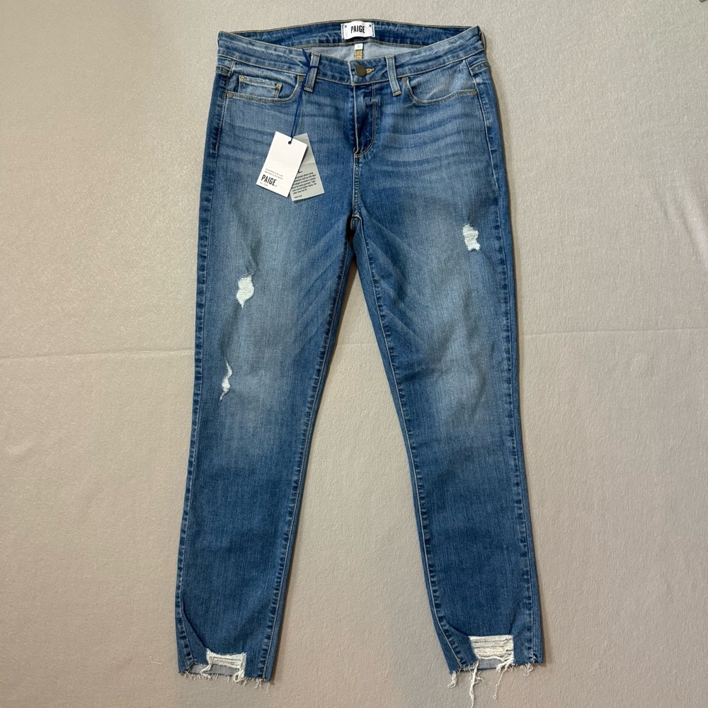 NWT PAIGE Skyline Ankle Skylar Jeans with Distressed Details